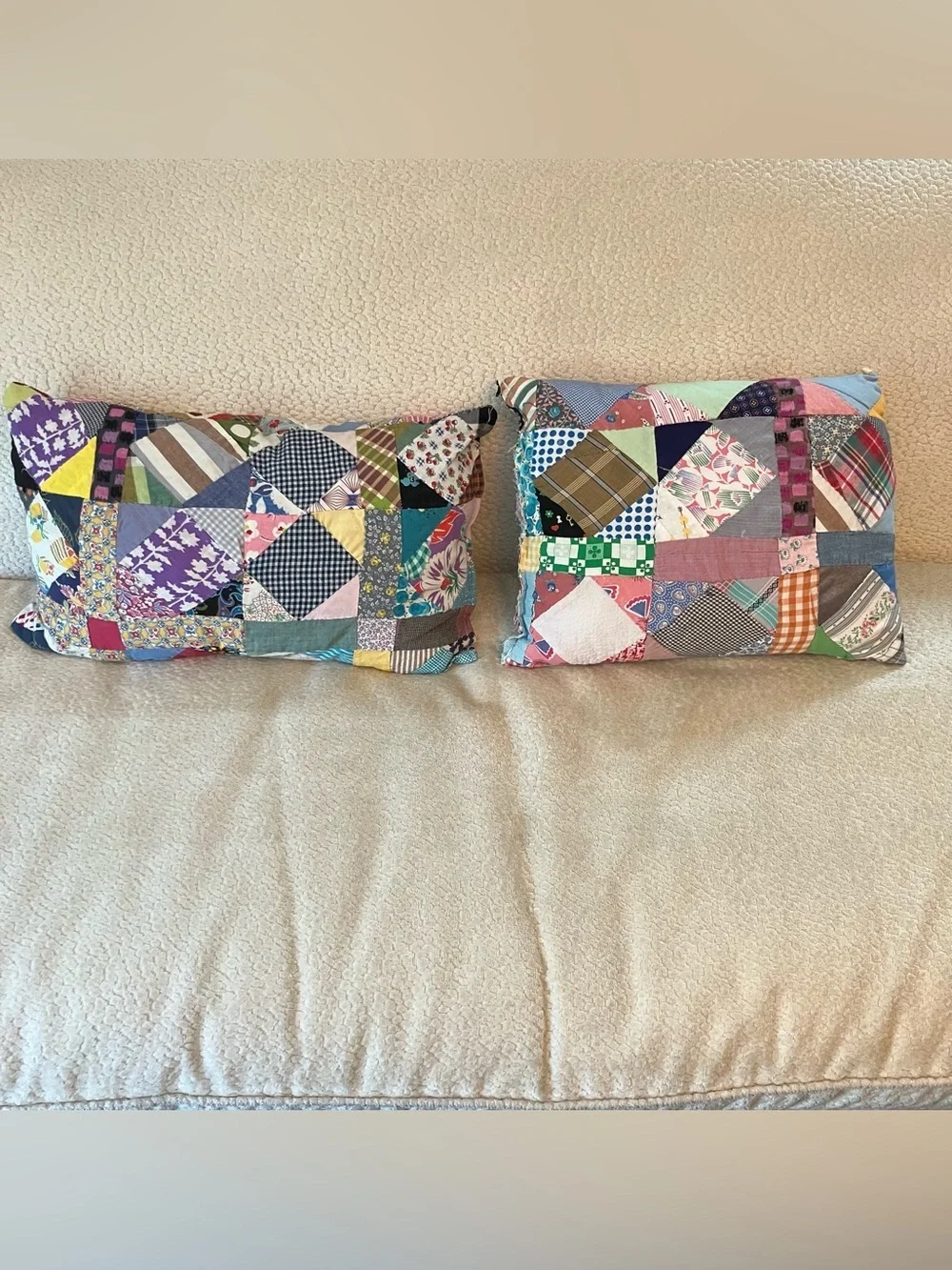 VTG Hand Pieced Scrap Crazy Patchwork Throw  Pillows Primitive Farmhouse Cottage